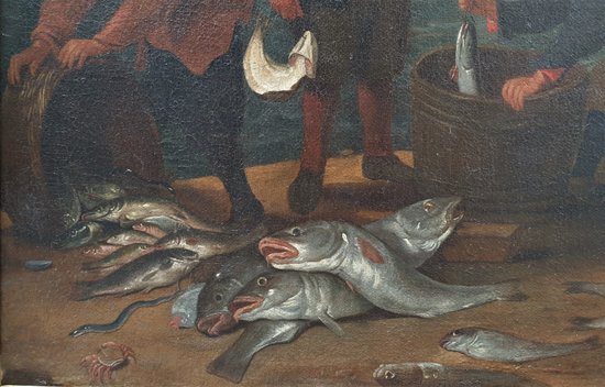 Ecole flamande du XVIIIe siècle d'après David TENIERS - Le retour de la pêche
