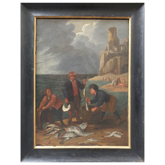 Ecole flamande du XVIIIe siècle d'après David TENIERS - Le retour de la pêche