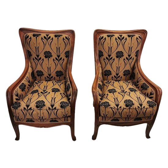 Louis Majorelle Pair of Art Nouveau Armchairs "Mouluration Ornées