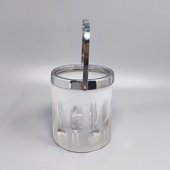 1960 Beautiful ice bucket with 6 lead crystal glasses hand cut by Kristal. Made in Italy