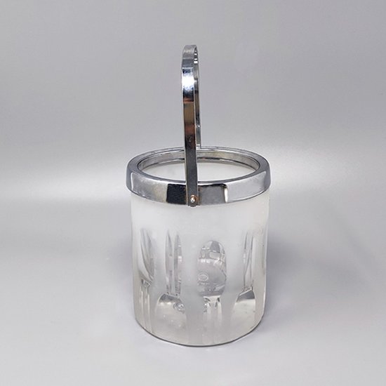 1960 Beautiful ice bucket with 6 lead crystal glasses hand cut by Kristal. Made in Italy