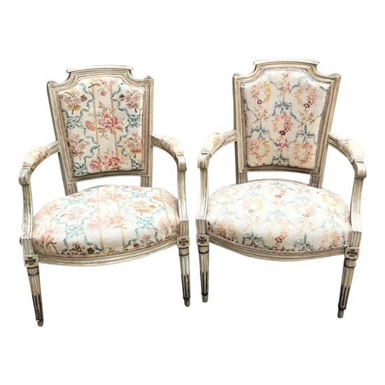 Pair of Louis XVI period cabriolet armchairs