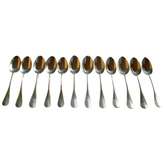 12 baguette coffee spoons / sterling silver medallion neck brace Goldsmith Hénin & Cie; Hénin & fils (ref A 0101)