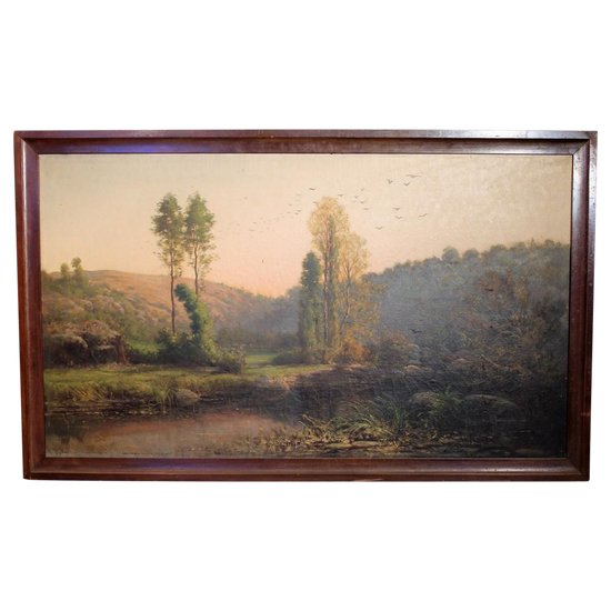 Large landscape painting signed Amable Louis Pinta XIX