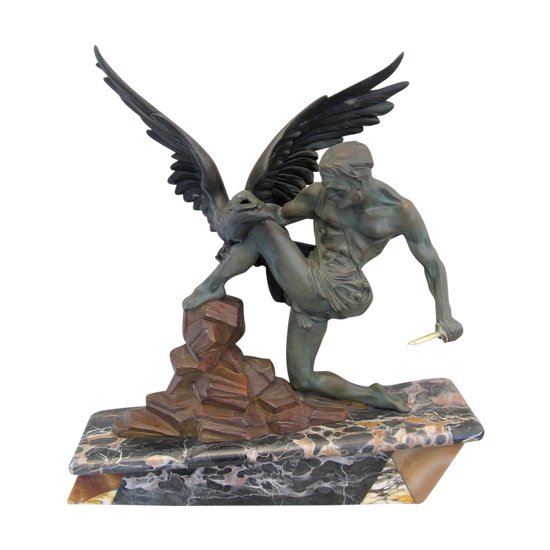 Metal sculpture Art Deco period the eagle and the man