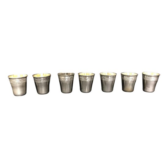 Seven small goblets for digestif silver and vermeil hallmark minerve 19th century