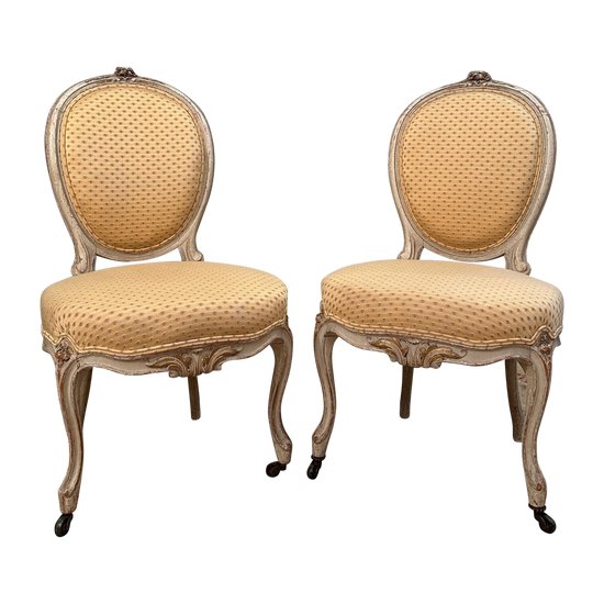 Pair Of Louis XV Style Chairs In Lacquered Wood 19th Century