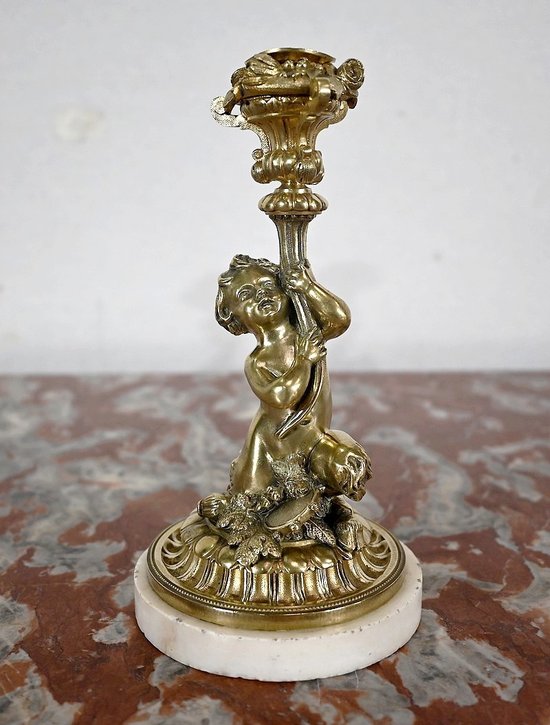 Pair of gilded bronze candlesticks, Napoleon III period - Mid 19th century