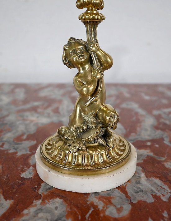 Pair of gilded bronze candlesticks, Napoleon III period - Mid 19th century