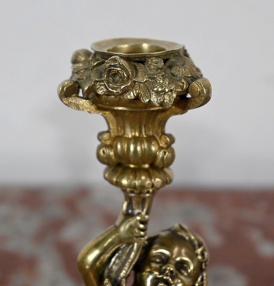 Pair of gilded bronze candlesticks, Napoleon III period - Mid 19th century