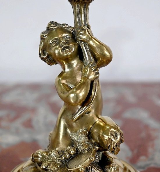 Pair of gilded bronze candlesticks, Napoleon III period - Mid 19th century