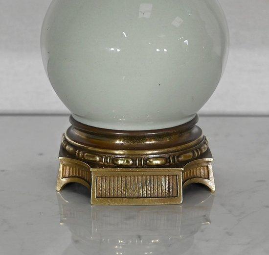 Paire de Lampes à Pétrole en Céladon et Bronze, époque Napoléon III – Milieu XIXe