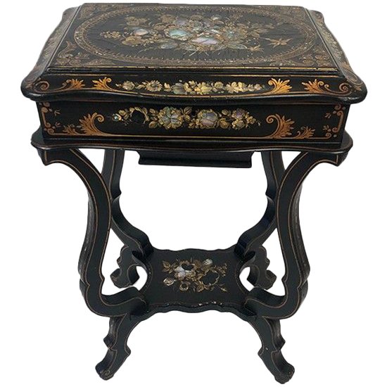 Napoleon III work table, burgundy blackened wood