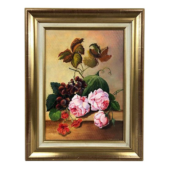 Blumen und Früchte, Öl auf Leinwand, zwanzigstes