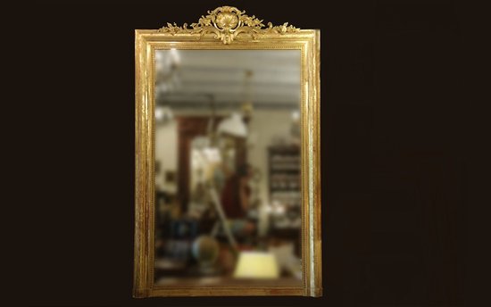 Large wooden mirror and gilded stucco 19th century