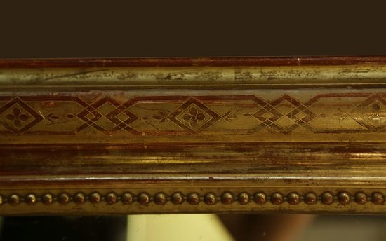 Large wooden mirror and gilded stucco 19th century
