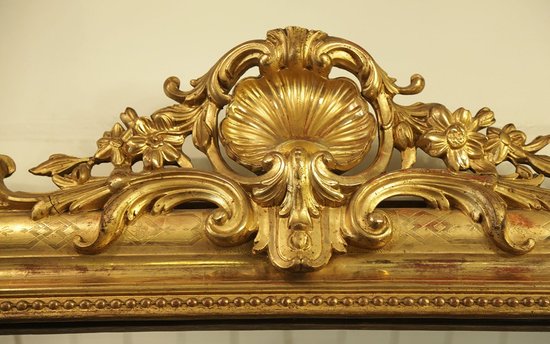 Large wooden mirror and gilded stucco 19th century