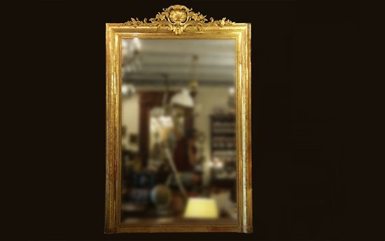 Large wooden mirror and gilded stucco 19th century