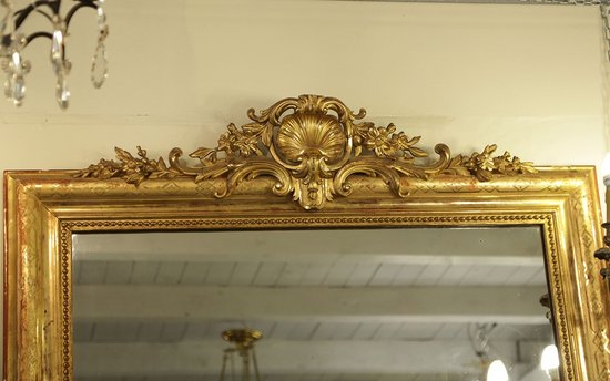 Large wooden mirror and gilded stucco 19th century