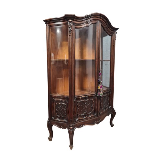 Louis XV style bookcase entirely curved in solid walnut around 1900