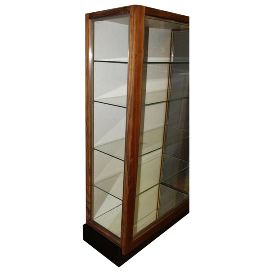 Art Deco period walnut and nickel-plated brass display case circa 1930