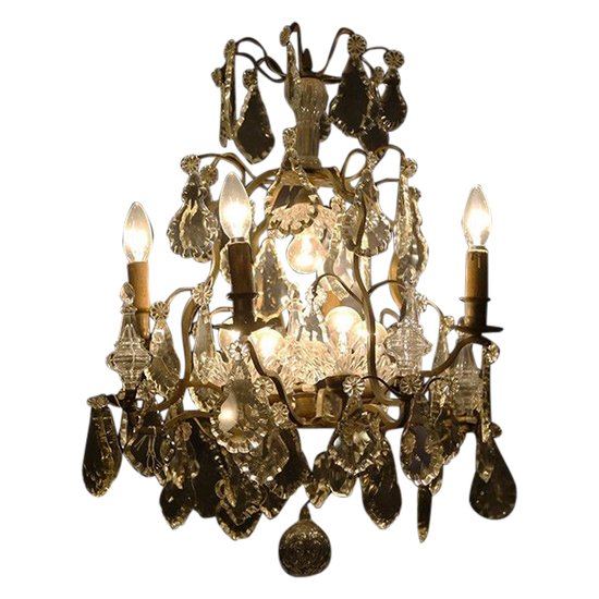 Bronze chandelier and crystal pendants 19th century