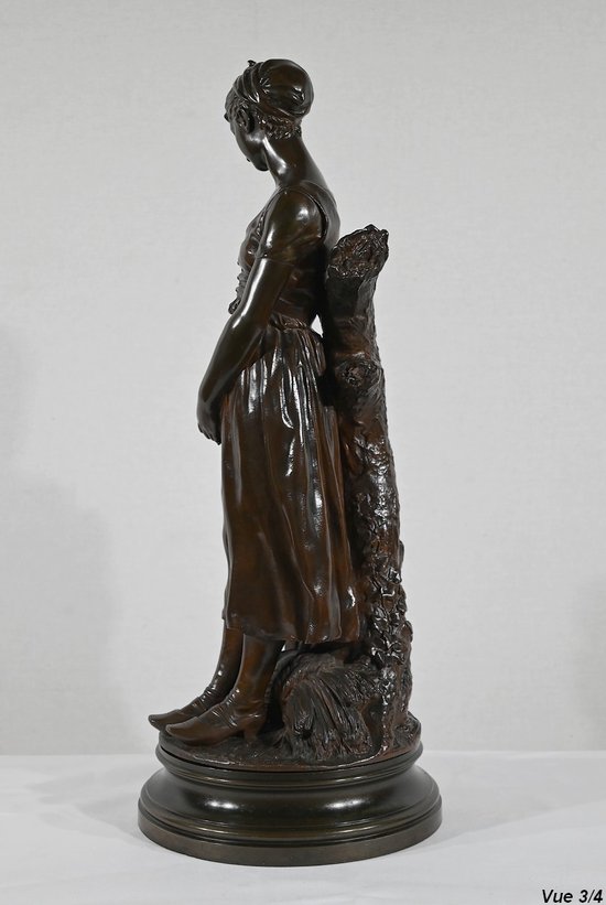 Bronzo "La Jeune Femme au Chien", firmato E-L.Truffot - Seconda metà del XIX secolo