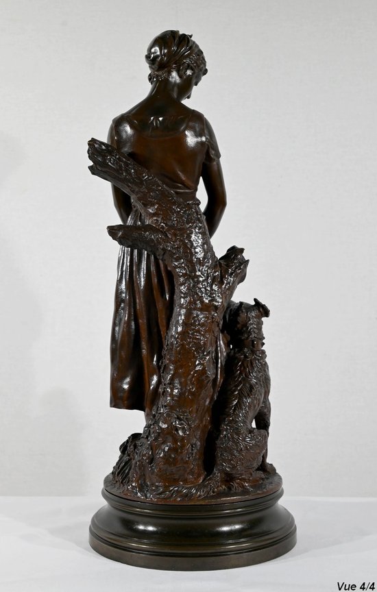 Bronzo "La Jeune Femme au Chien", firmato E-L.Truffot - Seconda metà del XIX secolo