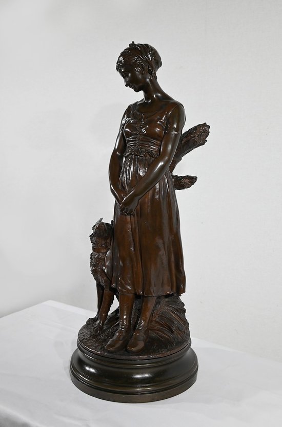 Bronzo "La Jeune Femme au Chien", firmato E-L.Truffot - Seconda metà del XIX secolo