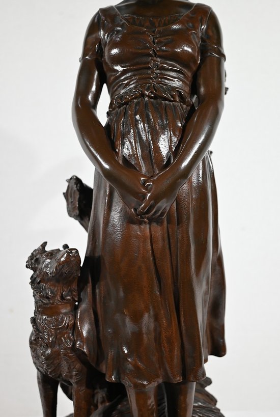 Bronzo "La Jeune Femme au Chien", firmato E-L.Truffot - Seconda metà del XIX secolo