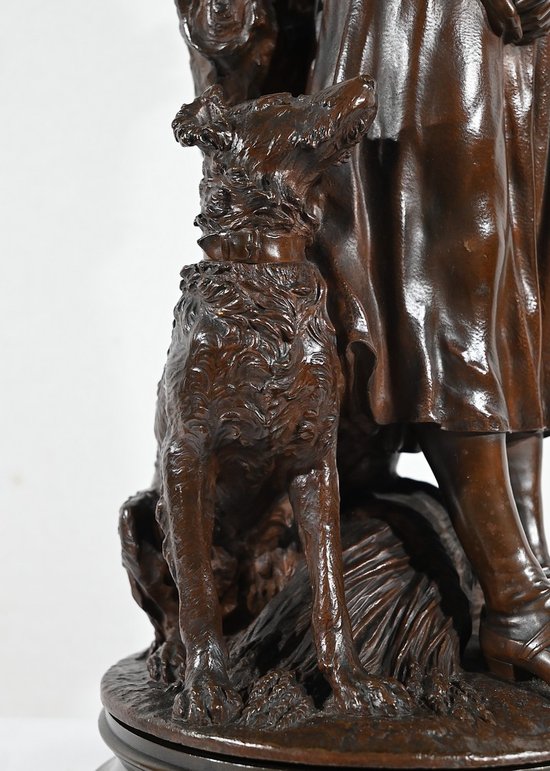 Bronzo "La Jeune Femme au Chien", firmato E-L.Truffot - Seconda metà del XIX secolo