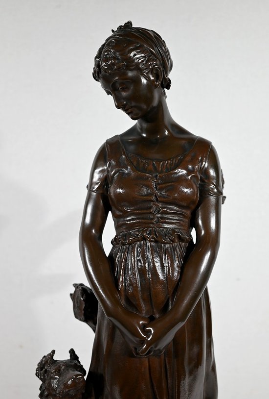Bronzo "La Jeune Femme au Chien", firmato E-L.Truffot - Seconda metà del XIX secolo