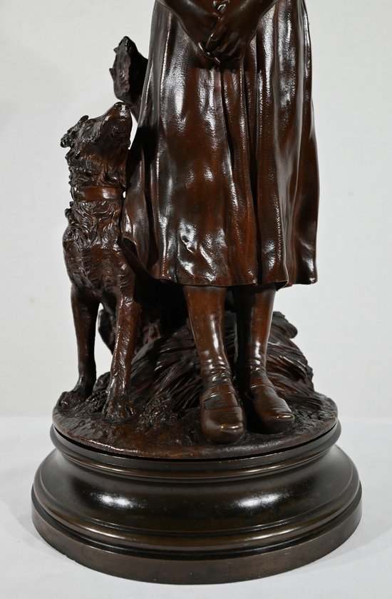 Bronzo "La Jeune Femme au Chien", firmato E-L.Truffot - Seconda metà del XIX secolo