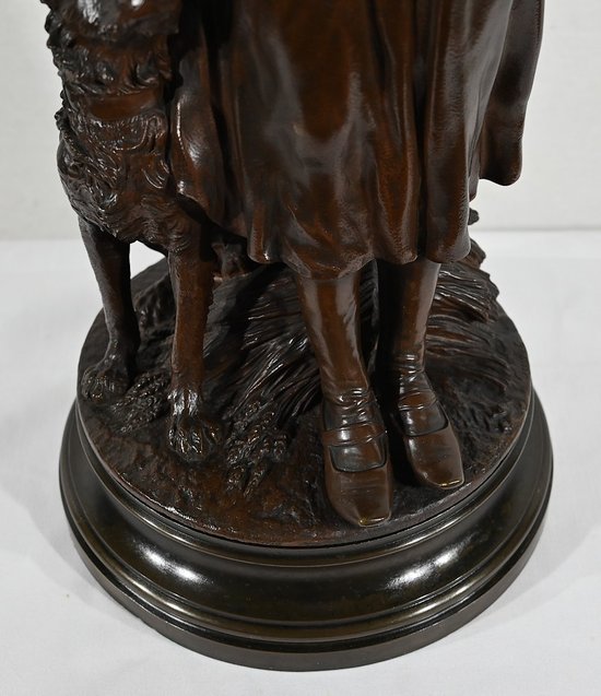 Bronzo "La Jeune Femme au Chien", firmato E-L.Truffot - Seconda metà del XIX secolo