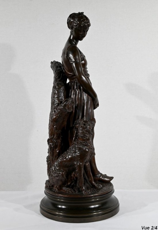 Bronzo "La Jeune Femme au Chien", firmato E-L.Truffot - Seconda metà del XIX secolo