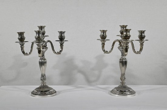 Pair of Silver Bronze Candlesticks - End of XIXth century