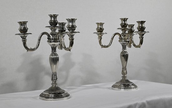 Pair of Silver Bronze Candlesticks - End of XIXth century