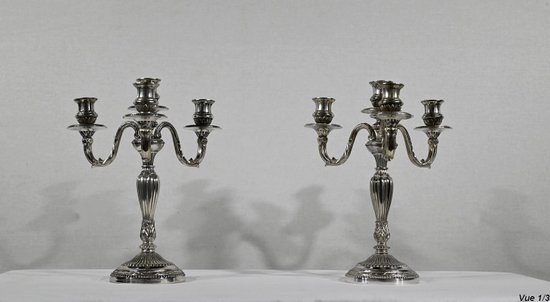 Pair of Silver Bronze Candlesticks - End of XIXth century
