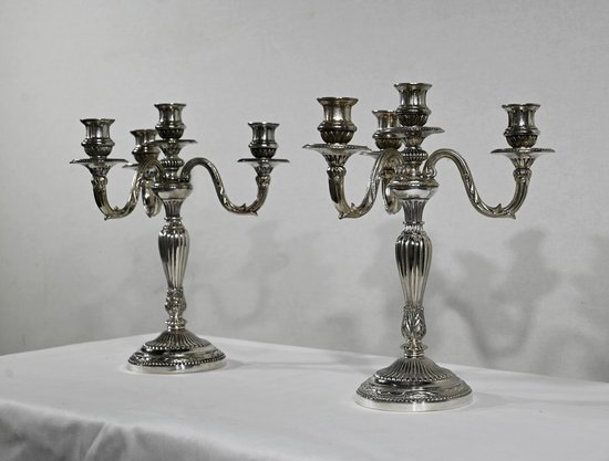 Pair of Silver Bronze Candlesticks - End of XIXth century