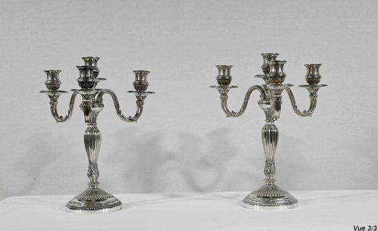Pair of Silver Bronze Candlesticks - End of XIXth century