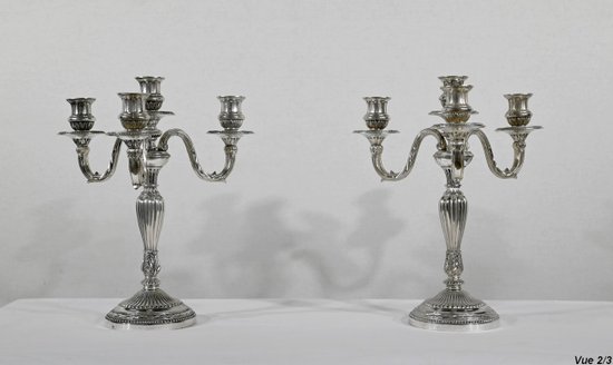 Pair of Silver Bronze Candlesticks - End of XIXth century