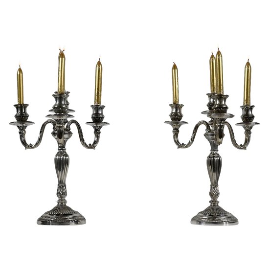 Pair of Silver Bronze Candlesticks - End of XIXth century