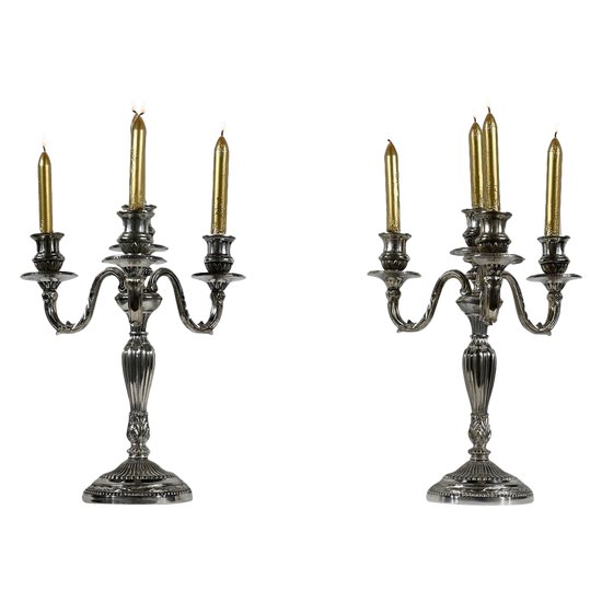 Paire de Chandeliers en Bronze Argenté – Fin XIXe