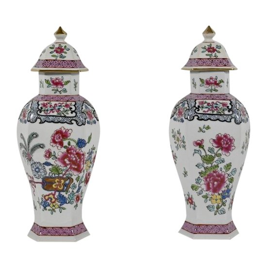 Pair of Hexagonal Earthenware Vases, China - Late 19th century