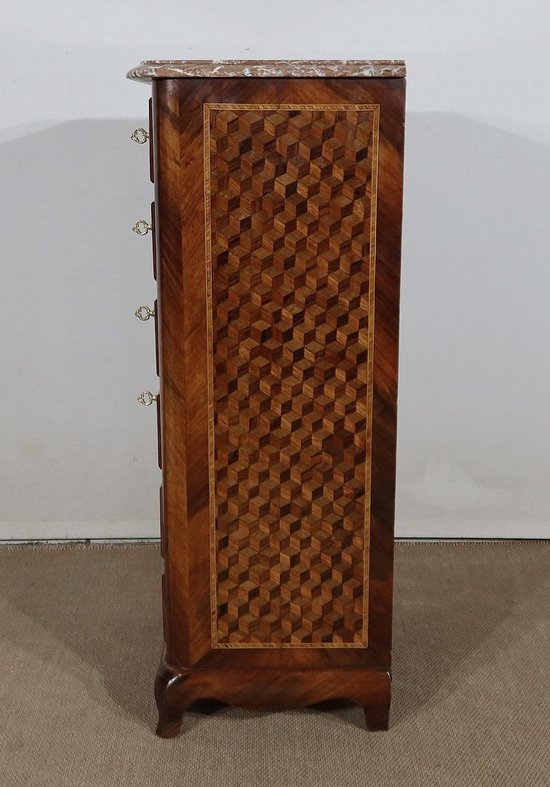 Petit Chiffonnier en Marqueterie de bois précieux, époque Napoléon III – Milieu XIXe