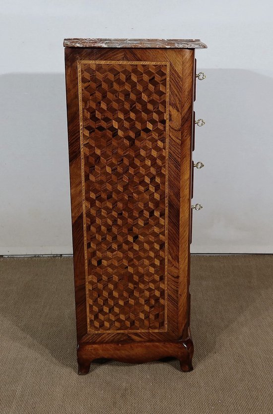 Petit Chiffonnier en Marqueterie de bois précieux, époque Napoléon III – Milieu XIXe