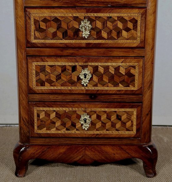 Petit Chiffonnier en Marqueterie de bois précieux, époque Napoléon III – Milieu XIXe