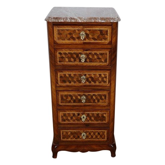 Petit Chiffonnier en Marqueterie de bois précieux, époque Napoléon III – Milieu XIXe