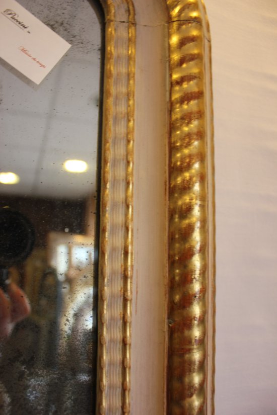 Miroir Louis Philippe, Feuille d'Or Et Patine, Glace Mercure 64 X 82 Cm