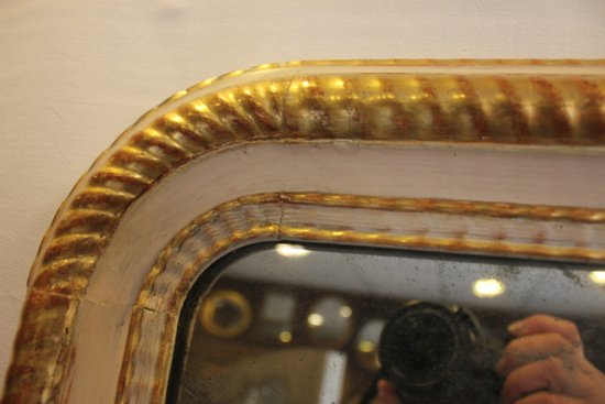 Miroir Louis Philippe, Feuille d'Or Et Patine, Glace Mercure 64 X 82 Cm